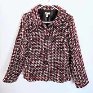 Kim Rogers Plaid Woven Peacoat Large Button Blazer in Red/White/Purple/Black 12P